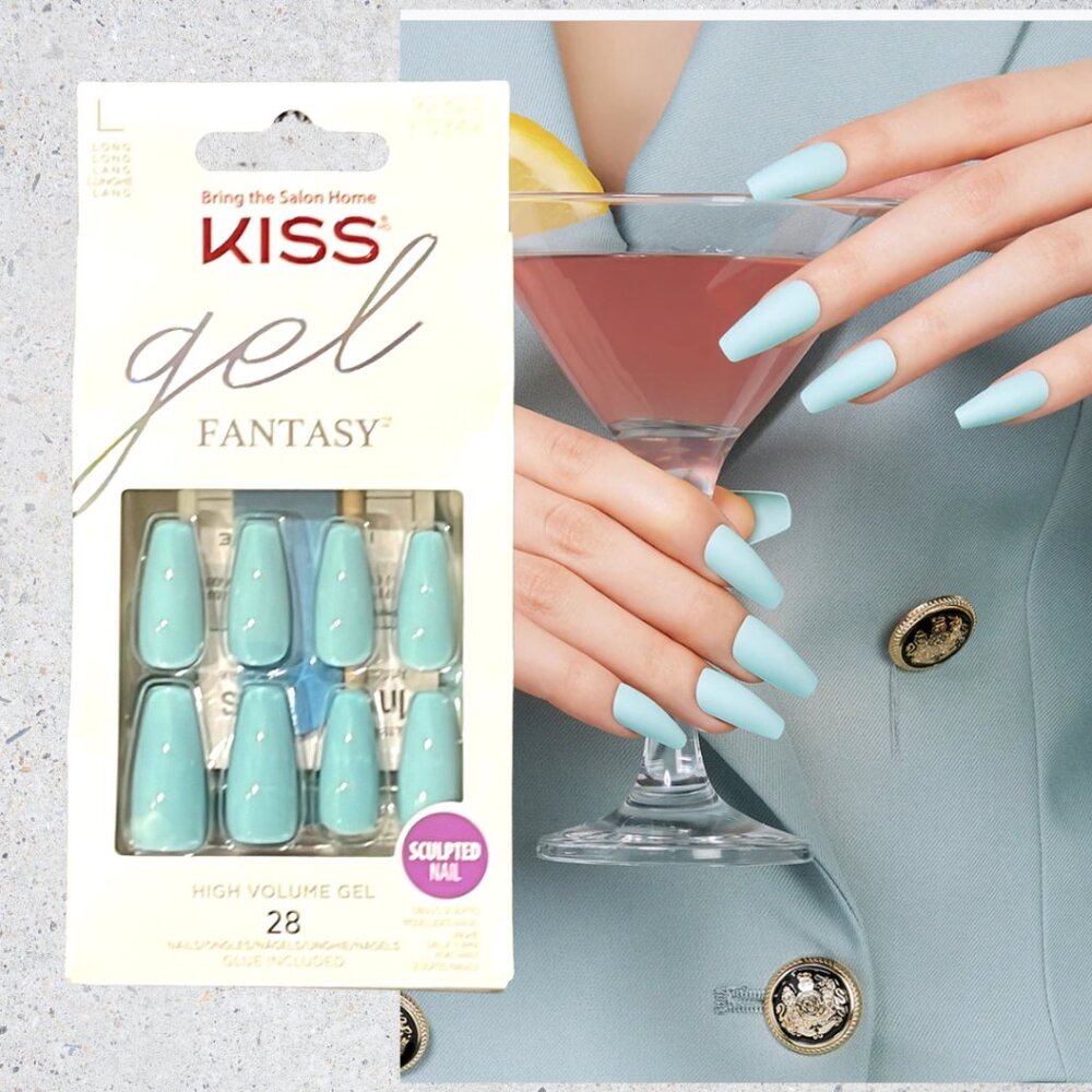 NEW Blue Kiss Gel Fantasy, Long Coffin Nails, glossy